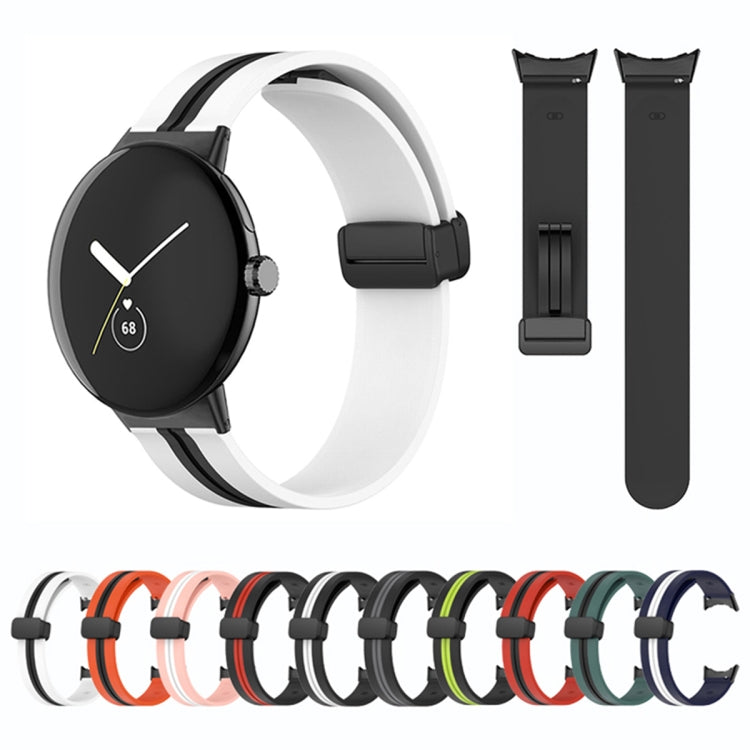 For Google Pixel Watch Two-color Folding Buckle Silicone Watch Band(Army Green Black) - Watch Bands by buy2fix | Online Shopping UK | buy2fix