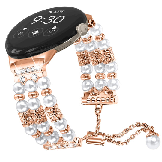 For Google Pixel Watch 5 / 4 / 3 / 2 / 1 41mm Pearl Half Bracelet Watch Band(Rose Gold)