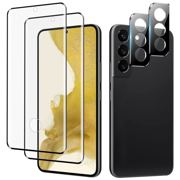 For Samsung Galaxy S23 5G 2pcs 3D Edge Glue Tempered Glass Full Film with 2pcs Aluminum Lens Film Set, Support Fingerprint Unlock - Galaxy S23 5G Tempered Glass by buy2fix | Online Shopping UK | buy2fix