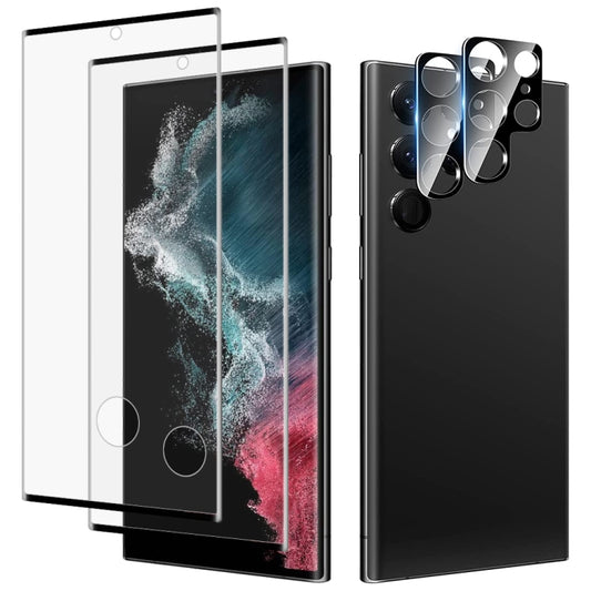 For Samsung Galaxy S23 Ultra 5G 2pcs 3D Edge Glue Tempered Glass Full Film with 2pcs Aluminum Lens Film Set, Support Fingerprint Unlock - Galaxy S23 Ultra 5G Tempered Glass by buy2fix | Online Shopping UK | buy2fix