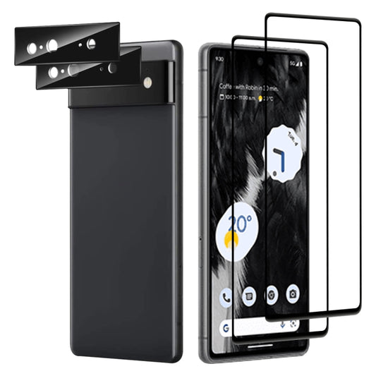 For Google Pixel 7 2pcs Full Glue Tempered Glass Full Film with 2pcs Aluminum Lens Film Set - Google Tempered Glass by buy2fix | Online Shopping UK | buy2fix