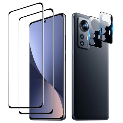 For Xiaomi 12 2pcs 3D Edge Glue Tempered Glass Full Film with 2pcs Lens Film Set by buy2fix