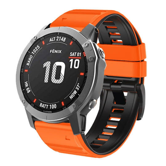 For Garmin Fenix 7 / 6 / 5 22mm Two-Color Silicone Watch Band(Orange Black)