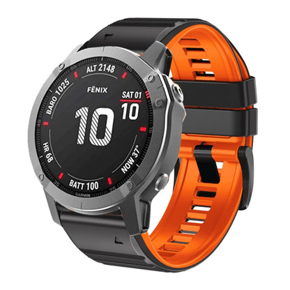 For Garmin Fenix 7 / 6 / 5 22mm Two-Color Silicone Watch Band(Black Orange) - Watch Bands by buy2fix | Online Shopping UK | buy2fix