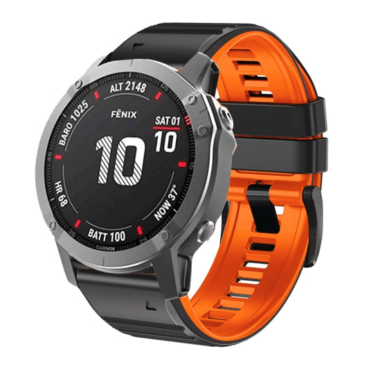 For Garmin Fenix 7 / 6 / 5 22mm Two-Color Silicone Watch Band(Black Orange) - Watch Bands by buy2fix | Online Shopping UK | buy2fix