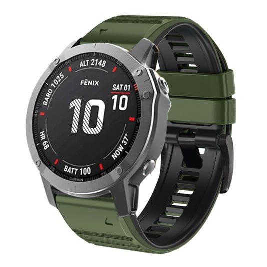 For Garmin Fenix 7X / 6X / 5X 26mm Two-Color Silicone Watch Band(Army Green + Black) - Watch Bands by buy2fix | Online Shopping UK | buy2fix