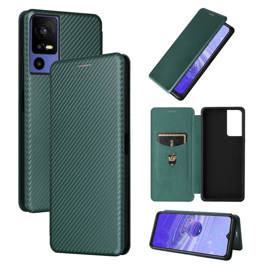 For TCL 40SE Carbon Fiber Texture Flip Leather Phone Case(Green) - TCL by buy2fix | Online Shopping UK | buy2fix