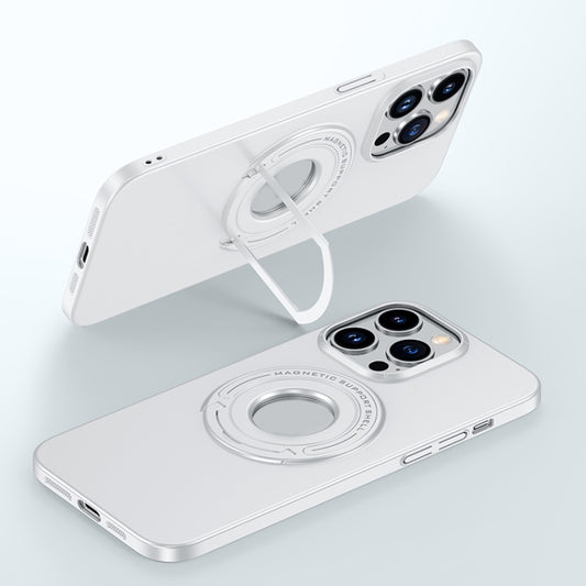 For iPhone 14 Pro Max Matte Magsafe Magnetic Phone Case with Trolley Holder(White) - iPhone 14 Pro Max Cases by buy2fix | Online Shopping UK | buy2fix