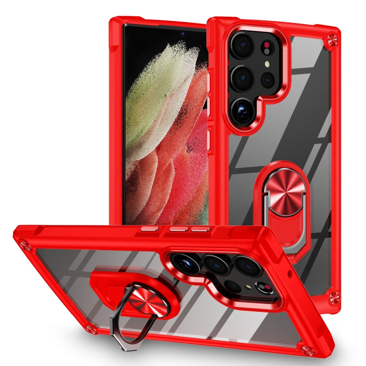 For Samsung Galaxy S23 Ultra 5G TPU + PC Lens Protection Phone Case with Ring Holder(Red) - Galaxy S23 Ultra 5G Cases by buy2fix | Online Shopping UK | buy2fix