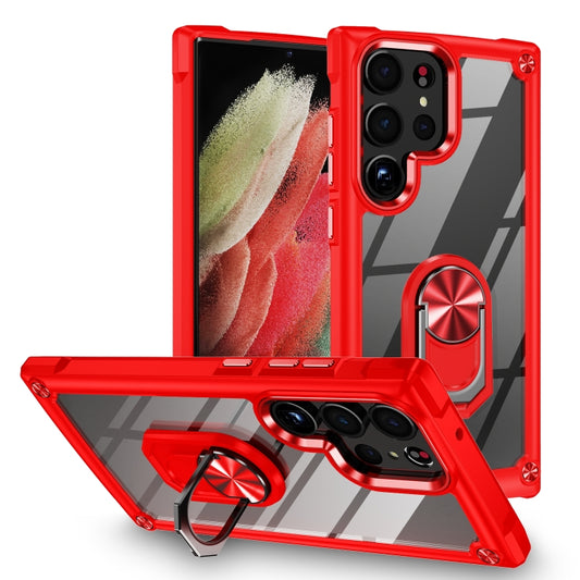 For Samsung Galaxy S23 Ultra 5G TPU + PC Lens Protection Phone Case with Ring Holder(Red) - Galaxy S23 Ultra 5G Cases by buy2fix | Online Shopping UK | buy2fix