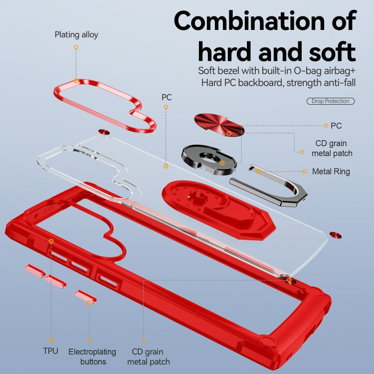 For Samsung Galaxy S23 Ultra 5G TPU + PC Lens Protection Phone Case with Ring Holder(Red) - Galaxy S23 Ultra 5G Cases by buy2fix | Online Shopping UK | buy2fix