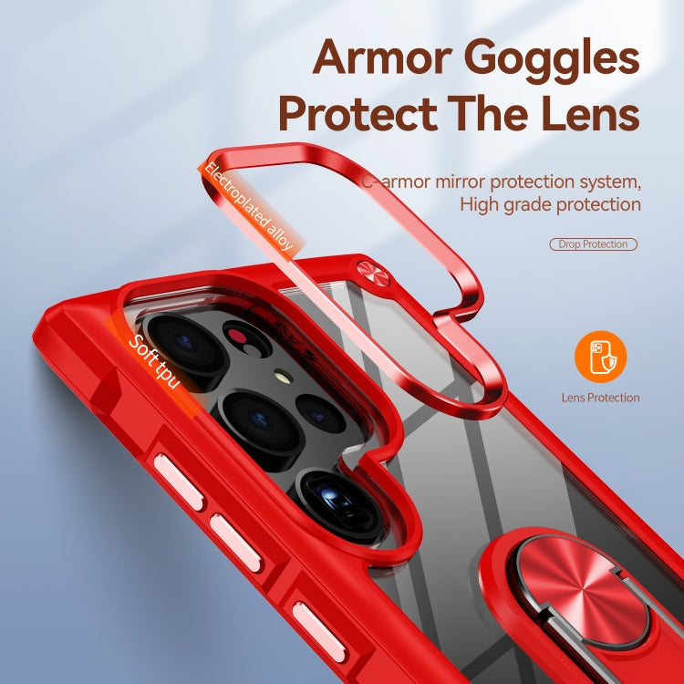 For Samsung Galaxy S23 Ultra 5G TPU + PC Lens Protection Phone Case with Ring Holder(Red) - Galaxy S23 Ultra 5G Cases by buy2fix | Online Shopping UK | buy2fix