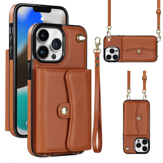 For iPhone 13 Pro RFID Card Slot Phone Case with Long Lanyard(Brown) - iPhone 13 Pro Cases by buy2fix | Online Shopping UK | buy2fix