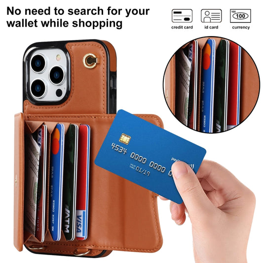 For iPhone 13 Pro RFID Card Slot Phone Case with Long Lanyard(Brown) - iPhone 13 Pro Cases by buy2fix | Online Shopping UK | buy2fix