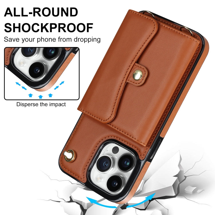For iPhone 13 Pro RFID Card Slot Phone Case with Long Lanyard(Brown) - iPhone 13 Pro Cases by buy2fix | Online Shopping UK | buy2fix