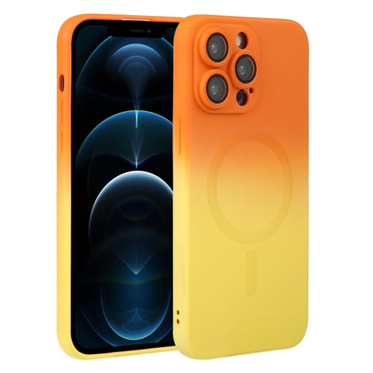 For iPhone 12 Pro Max Liquid TPU Silicone Gradient MagSafe Phone Case(Orange Yellow) - iPhone 12 Pro Max Cases by buy2fix | Online Shopping UK | buy2fix