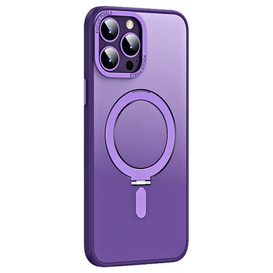 For iPhone 13 Pro Max Skin Feel MagSafe Shockproof Phone Case with Holder(Purple) - iPhone 13 Pro Max Cases by buy2fix | Online Shopping UK | buy2fix
