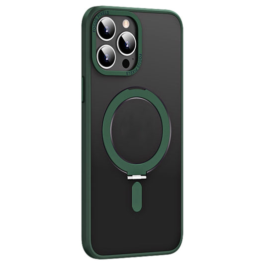 For iPhone 13 Pro Max Skin Feel MagSafe Shockproof Phone Case with Holder(Dark Green) - iPhone 13 Pro Max Cases by buy2fix | Online Shopping UK | buy2fix