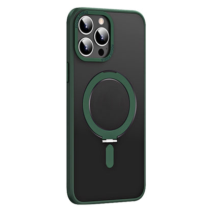 For iPhone 13 Pro Skin Feel MagSafe Shockproof Phone Case with Holder(Dark Green) - iPhone 13 Pro Cases by buy2fix | Online Shopping UK | buy2fix