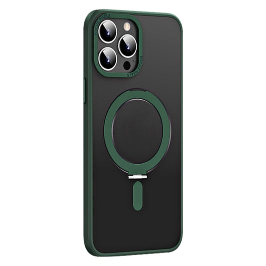 For iPhone 13 Pro Skin Feel MagSafe Shockproof Phone Case with Holder(Dark Green) - iPhone 13 Pro Cases by buy2fix | Online Shopping UK | buy2fix