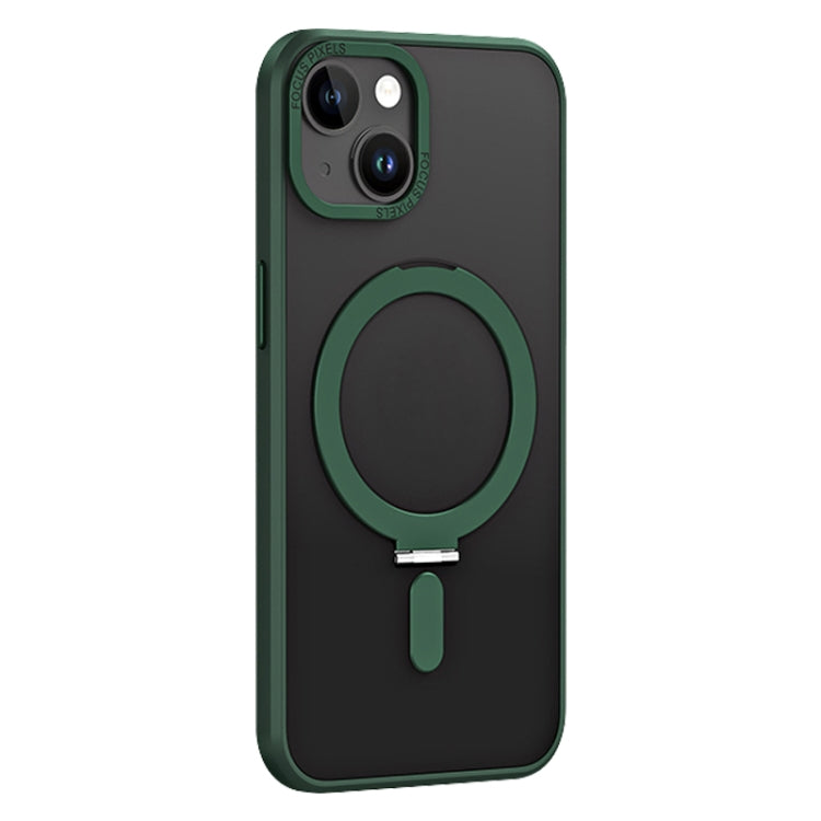For iPhone 13 Skin Feel MagSafe Shockproof Phone Case with Holder(Dark Green) - iPhone 13 Cases by buy2fix | Online Shopping UK | buy2fix