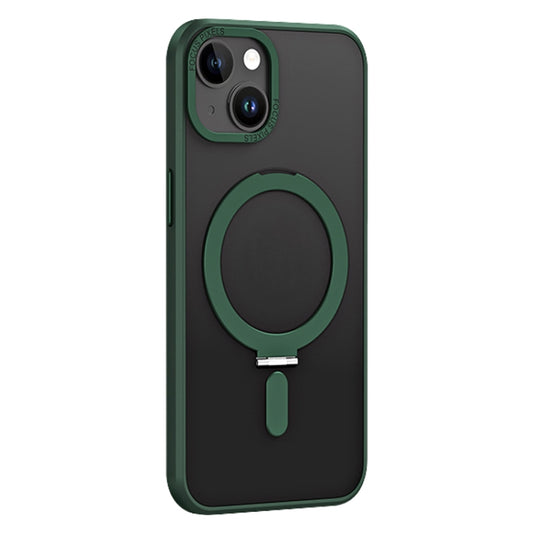 For iPhone 13 Skin Feel MagSafe Shockproof Phone Case with Holder(Dark Green) - iPhone 13 Cases by buy2fix | Online Shopping UK | buy2fix