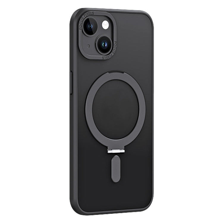 For iPhone 13 Skin Feel MagSafe Shockproof Phone Case with Holder(Black) - iPhone 13 Cases by buy2fix | Online Shopping UK | buy2fix