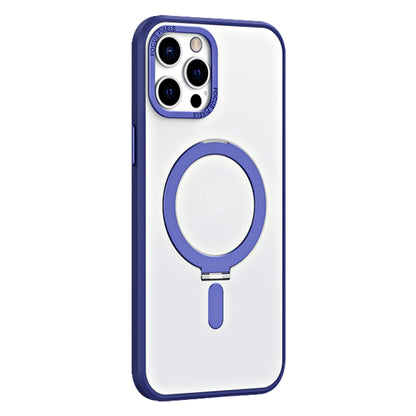 For iPhone 12 Pro Max Skin Feel MagSafe Shockproof Phone Case with Holder(Dark Blue) - iPhone 12 Pro Max Cases by buy2fix | Online Shopping UK | buy2fix