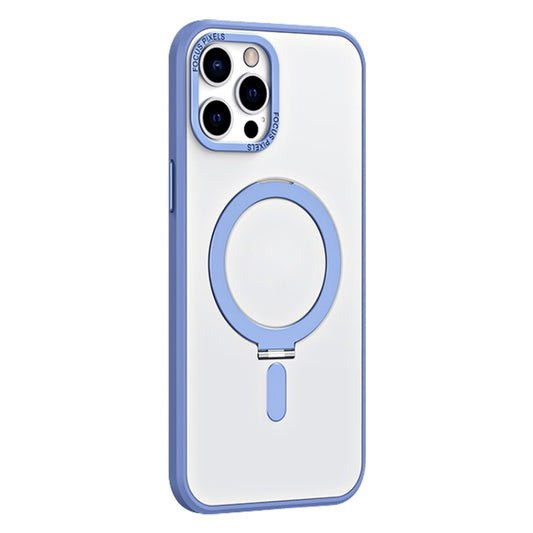 For iPhone 12 Pro Skin Feel MagSafe Shockproof Phone Case with Holder(Light Blue) - iPhone 12 / 12 Pro Cases by buy2fix | Online Shopping UK | buy2fix