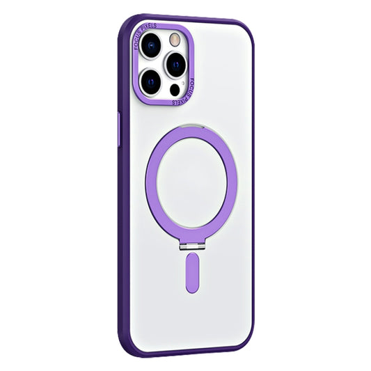 For iPhone 12 Pro Skin Feel MagSafe Shockproof Phone Case with Holder(Purple) - iPhone 12 / 12 Pro Cases by buy2fix | Online Shopping UK | buy2fix