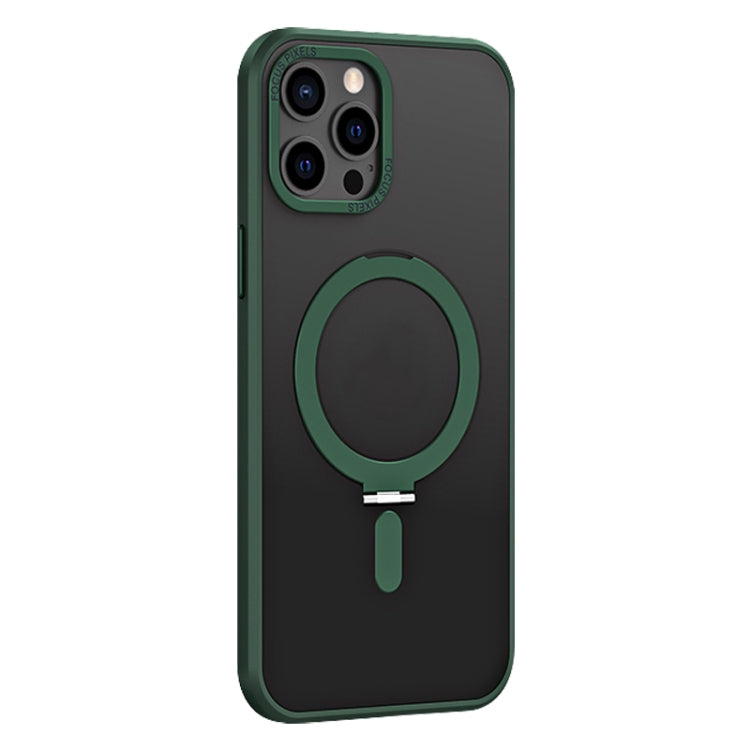 For iPhone 12 Pro Skin Feel MagSafe Shockproof Phone Case with Holder(Dark Green) by buy2fix