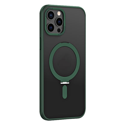 For iPhone 12 Pro Skin Feel MagSafe Shockproof Phone Case with Holder(Dark Green) by buy2fix