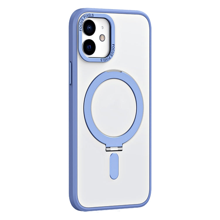 For iPhone 12 Skin Feel MagSafe Shockproof Phone Case with Holder(Light Blue) by buy2fix