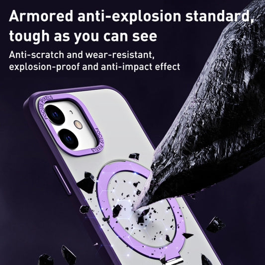 For iPhone 12 Skin Feel MagSafe Shockproof Phone Case with Holder(Dark Blue) - iPhone 12 / 12 Pro Cases by buy2fix | Online Shopping UK | buy2fix