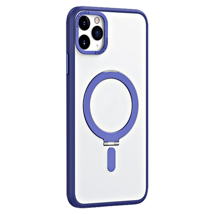 For iPhone 11 Pro Max Skin Feel MagSafe Shockproof Phone Case with Holder(Dark Blue) - iPhone 11 Pro Max Cases by buy2fix | Online Shopping UK | buy2fix