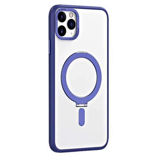 For iPhone 11 Pro Max Skin Feel MagSafe Shockproof Phone Case with Holder(Dark Blue) - iPhone 11 Pro Max Cases by buy2fix | Online Shopping UK | buy2fix
