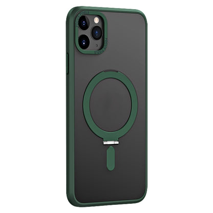 For iPhone 11 Pro Skin Feel MagSafe Shockproof Phone Case with Holder(Dark Green) - iPhone 11 Pro Cases by buy2fix | Online Shopping UK | buy2fix