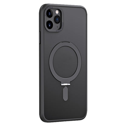 For iPhone 11 Pro Skin Feel MagSafe Shockproof Phone Case with Holder(Black) - iPhone 11 Pro Cases by buy2fix | Online Shopping UK | buy2fix