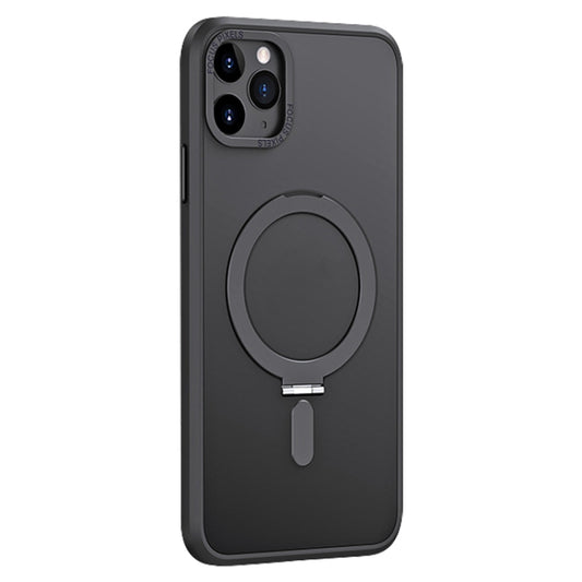 For iPhone 11 Pro Skin Feel MagSafe Shockproof Phone Case with Holder(Black) - iPhone 11 Pro Cases by buy2fix | Online Shopping UK | buy2fix