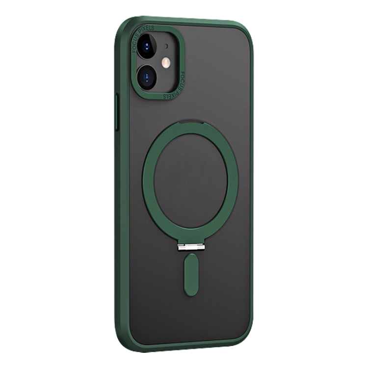 For iPhone 11 Skin Feel MagSafe Shockproof Phone Case with Holder(Dark Green) - iPhone 11 Cases by buy2fix | Online Shopping UK | buy2fix