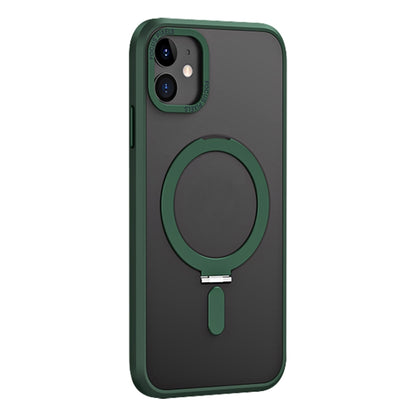 For iPhone 11 Skin Feel MagSafe Shockproof Phone Case with Holder(Dark Green) - iPhone 11 Cases by buy2fix | Online Shopping UK | buy2fix