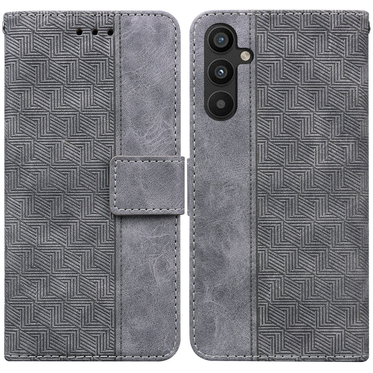 For Samsung Galaxy A34 5G Geometric Embossed Flip Leather Phone Case(Grey) by buy2fix