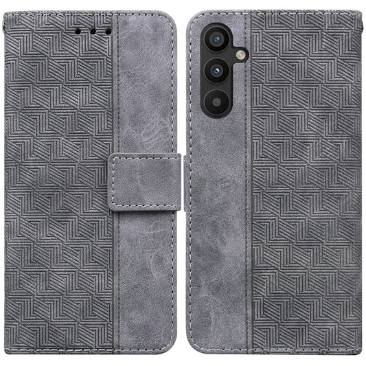 For Samsung Galaxy A34 5G Geometric Embossed Flip Leather Phone Case(Grey) by buy2fix