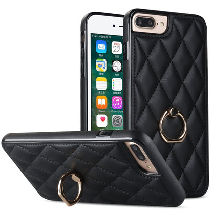 For iPhone 7 Plus / 8 Plus Rhombic PU Leather Phone Case with Ring Holder(Black) - More iPhone Cases by buy2fix | Online Shopping UK | buy2fix