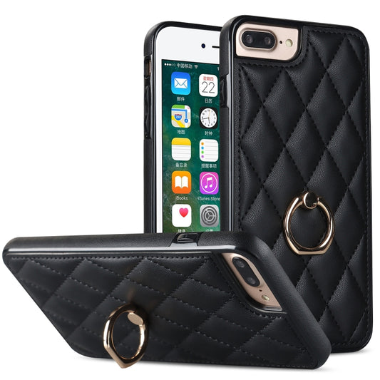 For iPhone 7 Plus / 8 Plus Rhombic PU Leather Phone Case with Ring Holder(Black) - More iPhone Cases by buy2fix | Online Shopping UK | buy2fix