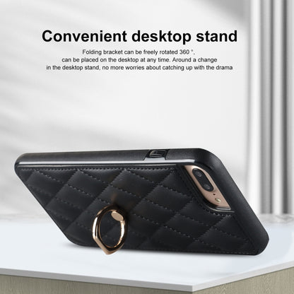 For iPhone 7 Plus / 8 Plus Rhombic PU Leather Phone Case with Ring Holder(Black) - More iPhone Cases by buy2fix | Online Shopping UK | buy2fix