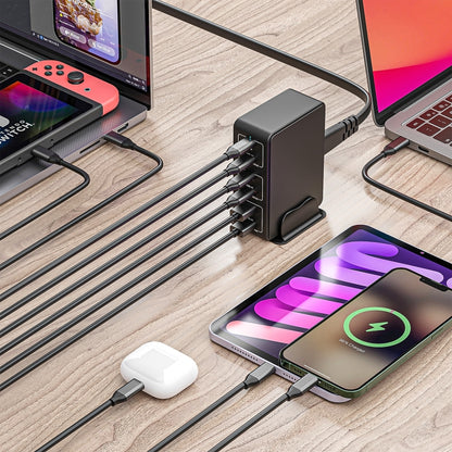 818H 120W Type-C + USB 6-Ports Desktop Fast Charger, Plug Type:UK Plug(White) by buy2fix