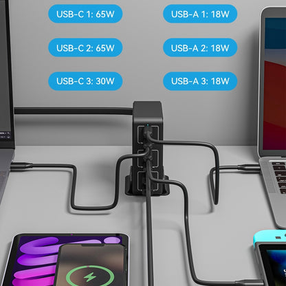 818H 120W Type-C + USB 6-Ports Desktop Fast Charger, Plug Type:EU Plug(Black) by buy2fix