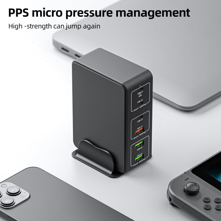 818H 120W Type-C + USB 6-Ports Desktop Fast Charger, Plug Type:EU Plug(Black) by buy2fix