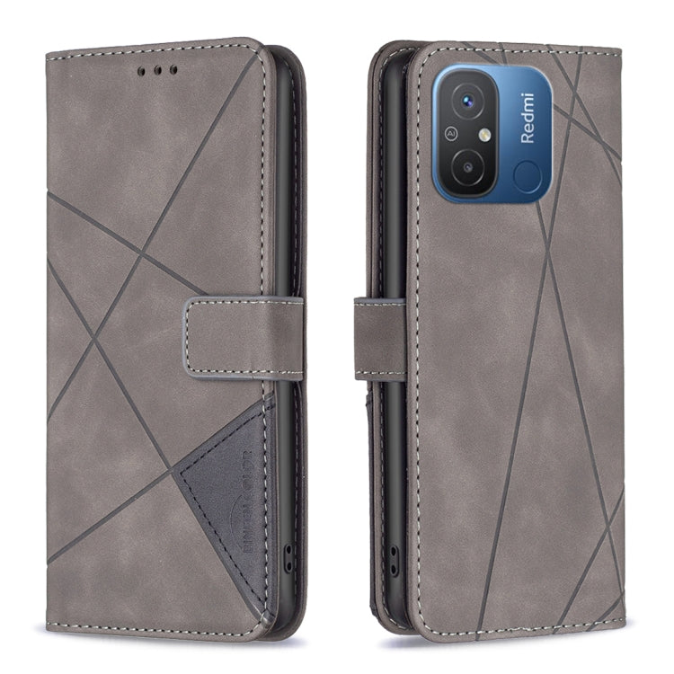 For Xiaomi Redmi 12C Magnetic Buckle Rhombus Texture Leather Phone Case(Grey) by buy2fix